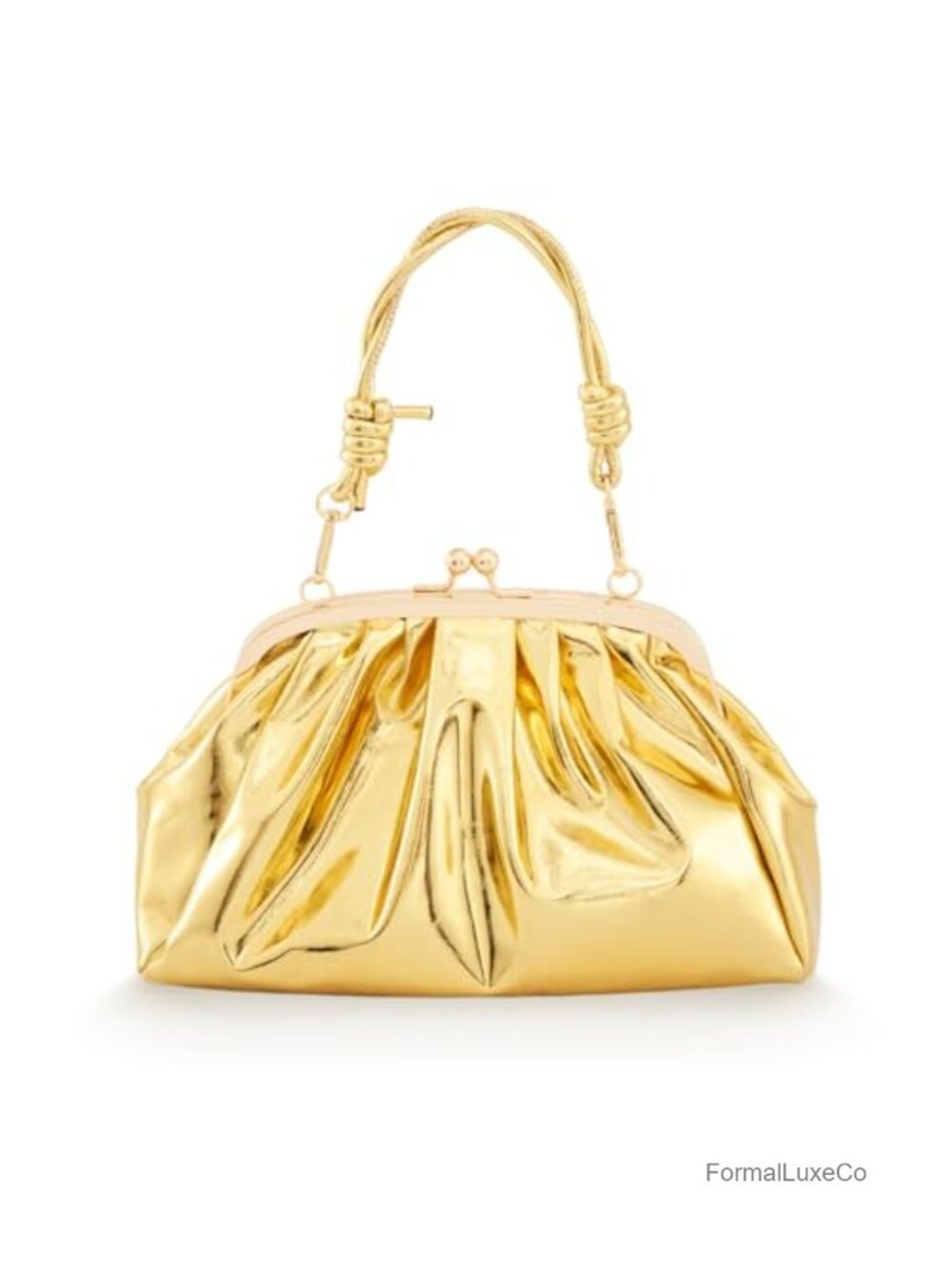 Metallic Vegan Leather Pleated Clutch Purse with Chain Strap, Evening Bag